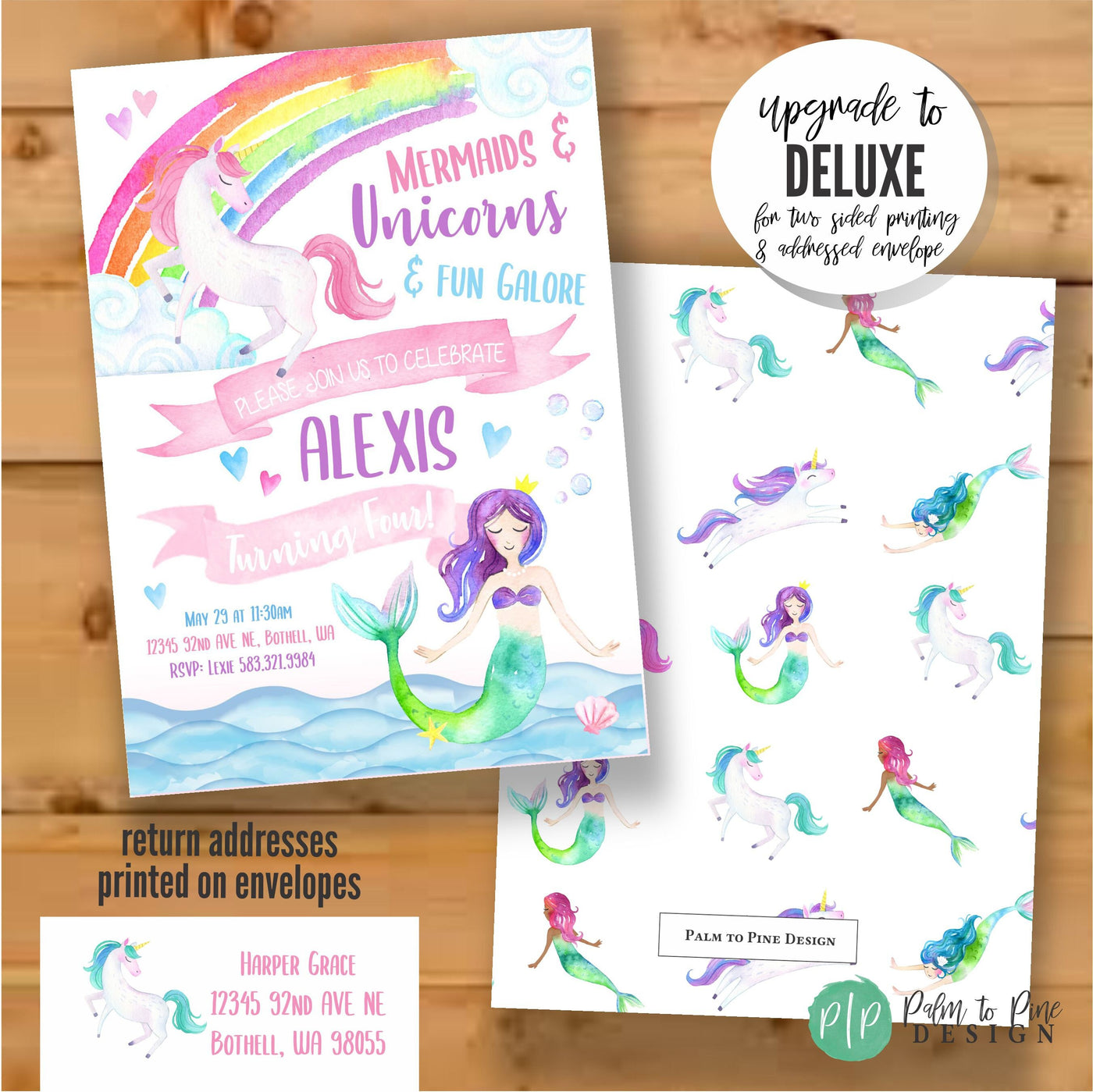 Unicorn mermaid invitation, unicorn mermaid birthday, girls birthday party invitation, unicorn rainbow invite, sisters birthday invitation