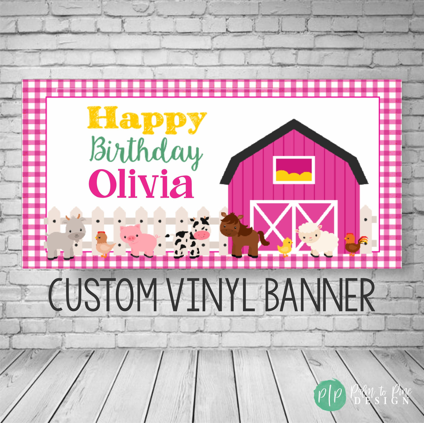 Farm Birthday Banner, Barnyard Party Decor, Farm Birthday Girl, Pink Farm Party Birthday, Farm Animal Banner, Barn Animal Party Vinyl Banner