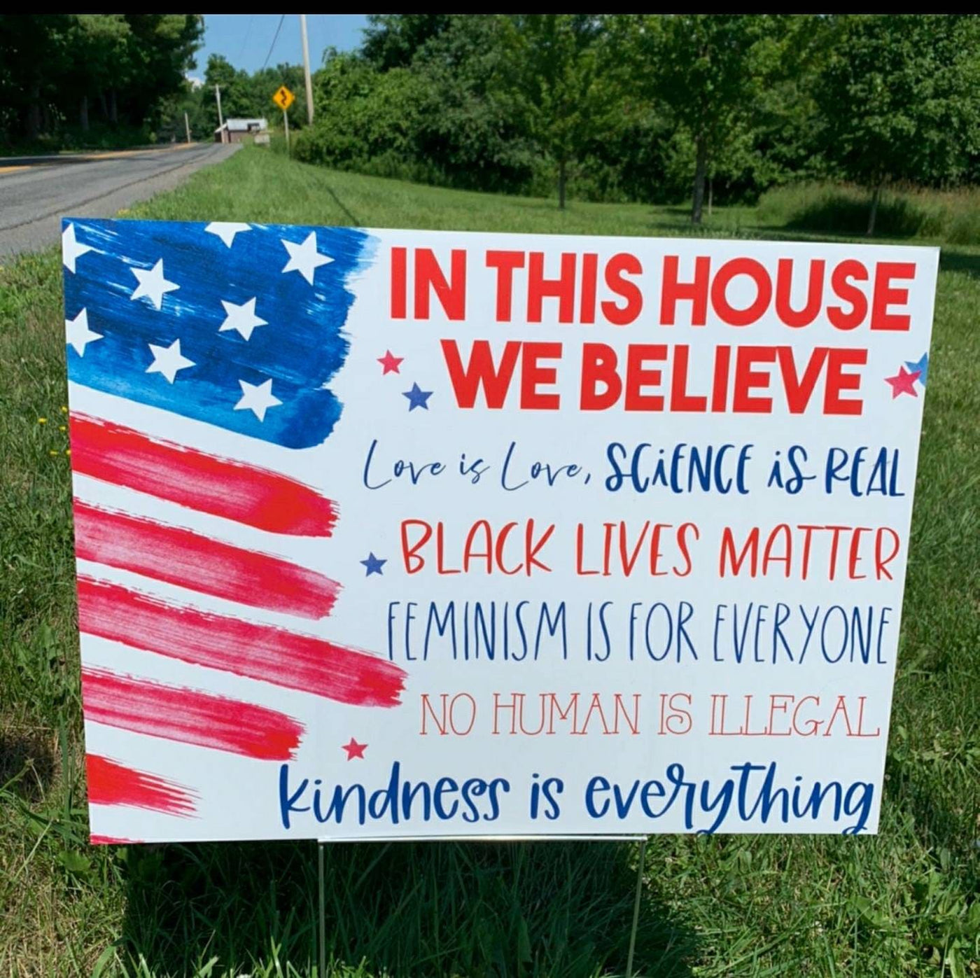 In this House yard sign, In this house we believe, patriotic yard sign, black lives matter sign for yard, anti-racism, love is love sign