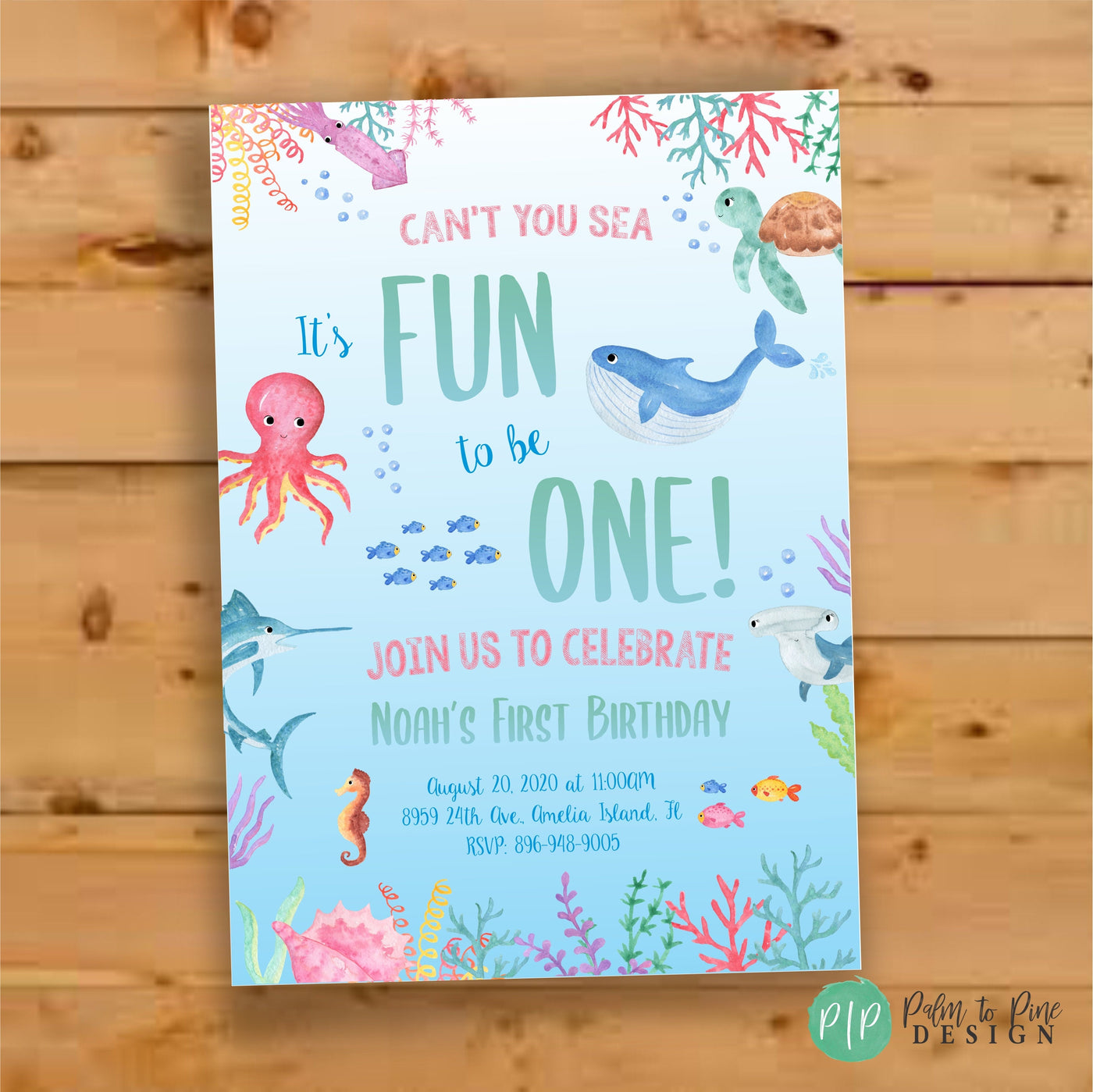 Under the Sea birthday invitation, First Birthday invitation, Under the Sea Invite, Under the sea invitation, Under the sea Party, Boy 1st