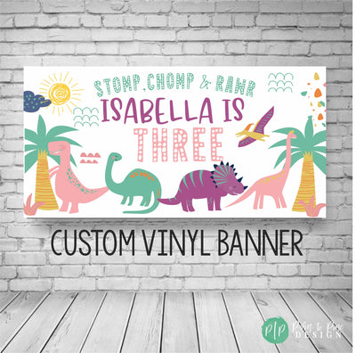 Dinosaur Birthday Banner Girl, Dinosaur Birthday Party, Dino Backdrop, Dinosaur Party Decoration, Three Rex Banner, Dino Banner, Dino party