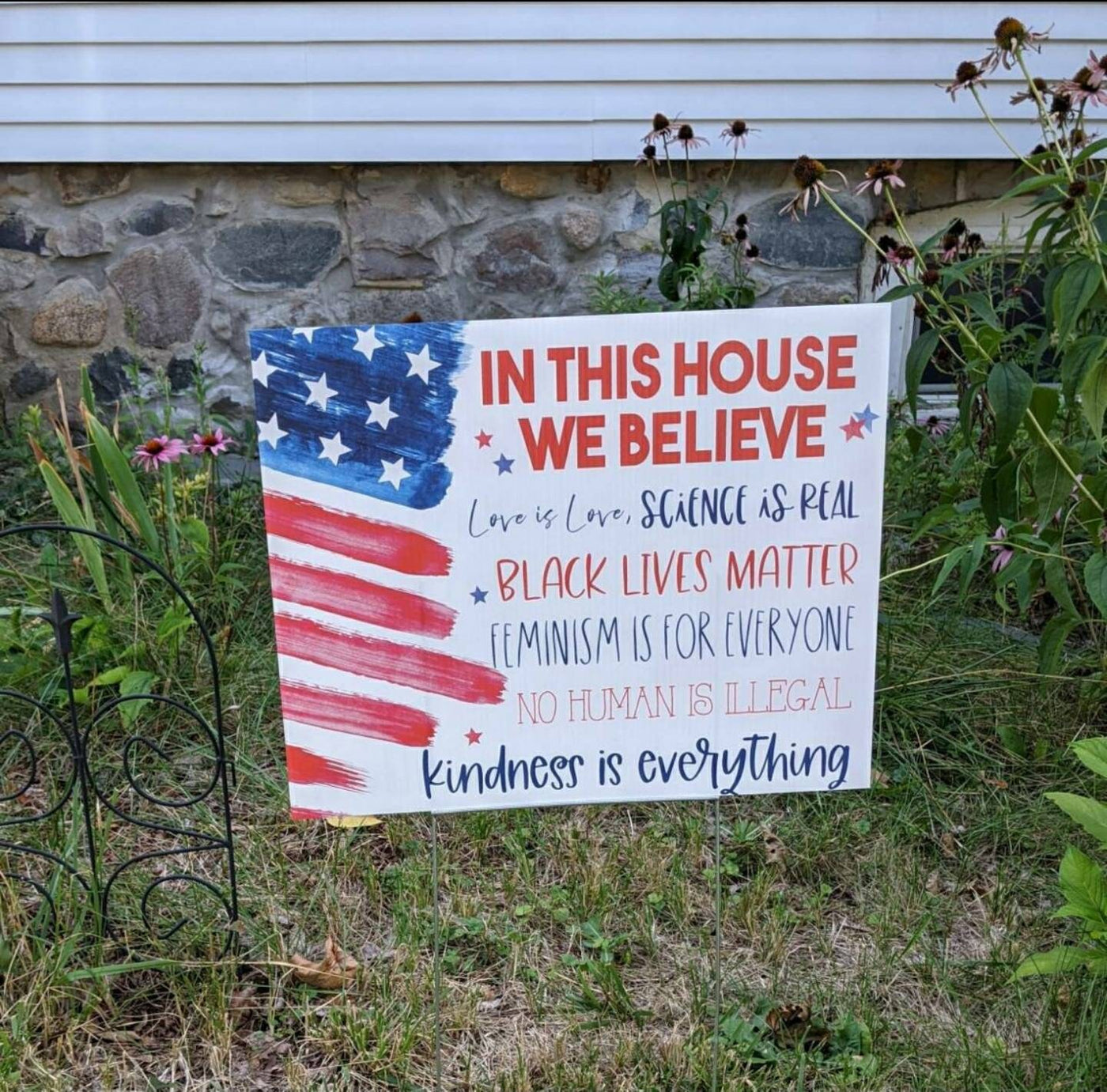 In this House yard sign, In this house we believe, patriotic yard sign, black lives matter sign for yard, anti-racism, love is love sign