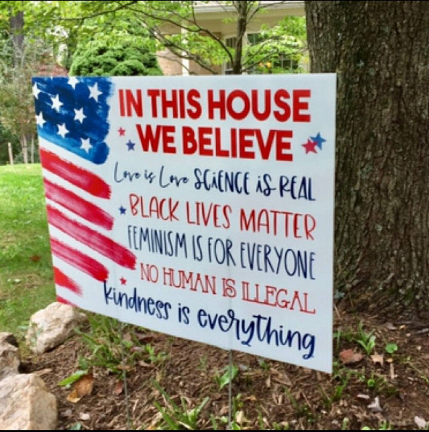 In this House yard sign, In this house we believe, patriotic yard sign, black lives matter sign for yard, anti-racism, love is love sign