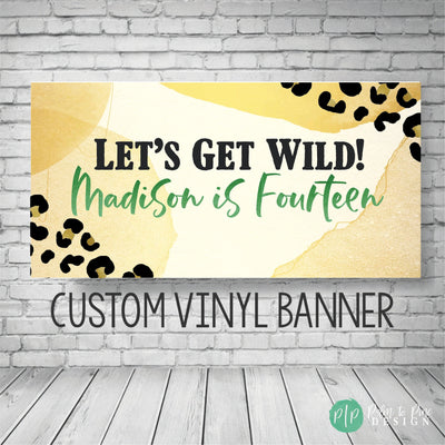 Cheetah print birthday banner, Leopard birthday banner, Animal Print Banner, Gold cheetah print, teen girl birthday banner, two wild banner