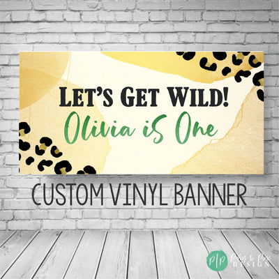 Cheetah print birthday banner, Leopard birthday banner, Animal Print Banner, Gold cheetah print, teen girl birthday banner, two wild banner