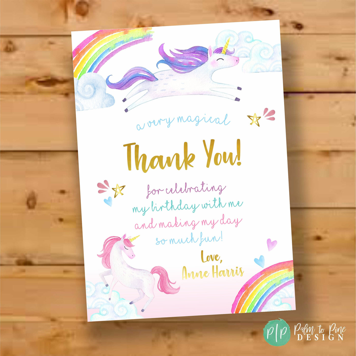 Unicorn Thank You Card, Pastel Unicorn Thank You, Birthday Girl Thank You Card, watercolor unicorn thank you, fill in the blank thank you