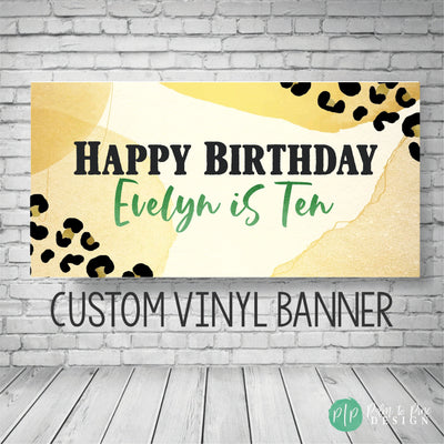 Cheetah print birthday banner, Leopard birthday banner, Animal Print Banner, Gold cheetah print, teen girl birthday banner, two wild banner