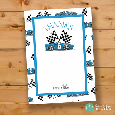 Race Car Thank You Card, Racecar Birthday Thank You, Race Car Birthday Party, racecar Thank You,  Checkered flag Thank You Card, Two fast