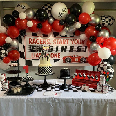 Racecar Birthday Banner, Race Car Party Decor, Hot Wheels Birthday Party, Car Party Decorations, Race Car Checkered Flag Banner, Boy Party