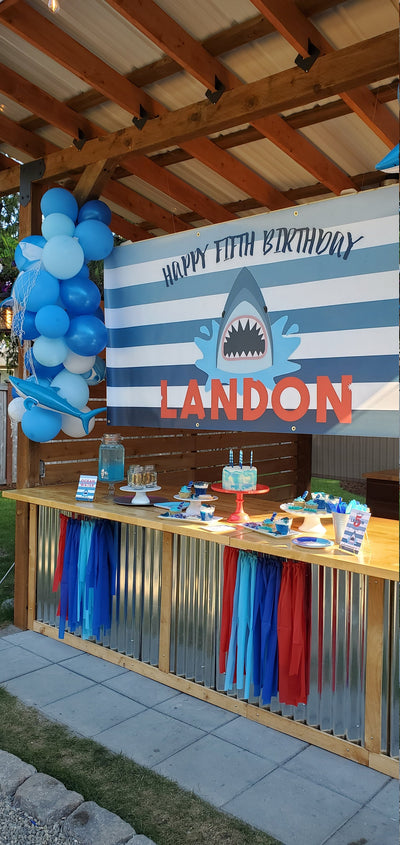 Shark Birthday Banner, Baby Shark Party Decor, Shark Birthday Decoration, Shark Backdrop, Birthday Banner, Vinyl Banner Custom, Boy Birthday