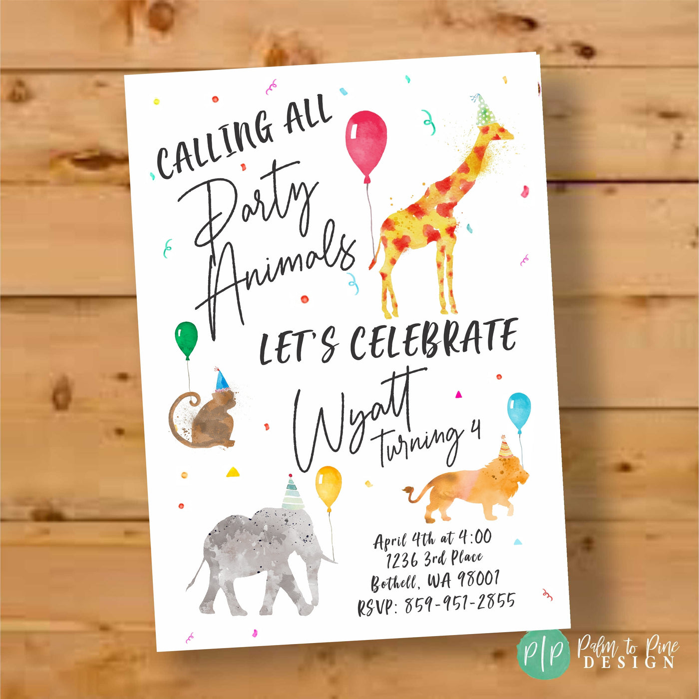 Jungle Birthday Invite, Jungle Birthday Invitation, First Birthday Invite, First Bday Invitation, Watercolor Jungle Birthday Invite, Modern