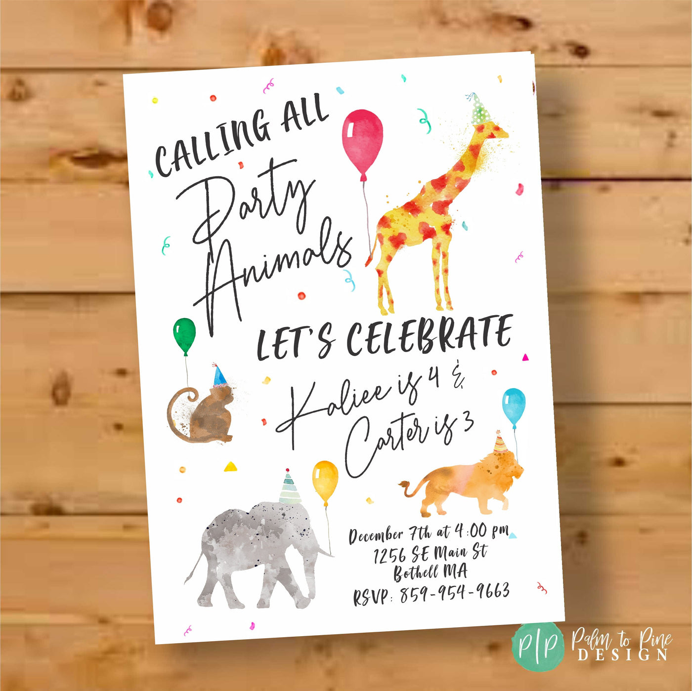 Jungle Birthday Invite, Jungle Birthday Invitation, First Birthday Invite, First Bday Invitation, Watercolor Jungle Birthday Invite, Modern