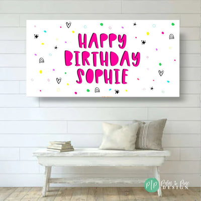 Happy birthday banner personalized, Birthday Banner for girl, Tween birthday banner, pink banner, birthday yard decoration, 90's dot decor