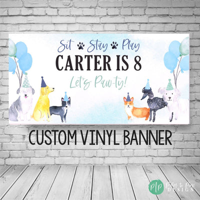 Puppy Birthday Banner, Dog Birthday Party, Puppy Dog Backdrop, Puppy Party Decoration, Puppy Photo Backdrop, First Birthday Puppy Party Boy