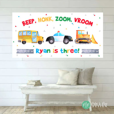 Transportation Birthday Banner, Things that go birthday, transportation birthday decorations, Boy Birthday Banner, Vehicles Birthday Banner