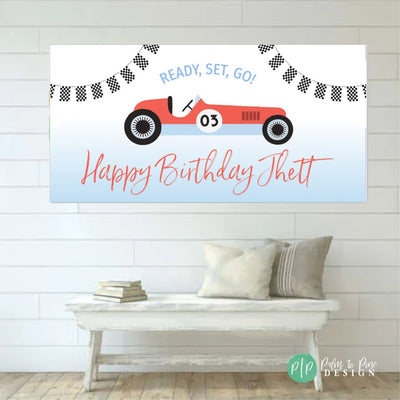 Racecar Birthday Banner, Fast One Decor, Vintage Racecar Birthday Party, Car Party Decorations, Race Car Checkered Flag Backdrop, Boy Banner