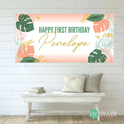 Tropical Palms, Palms Birthday Banner, Aloha banner, Palm Aloha Birthday Party, Luau Birthday Backdrop, Tropical Party Decoration