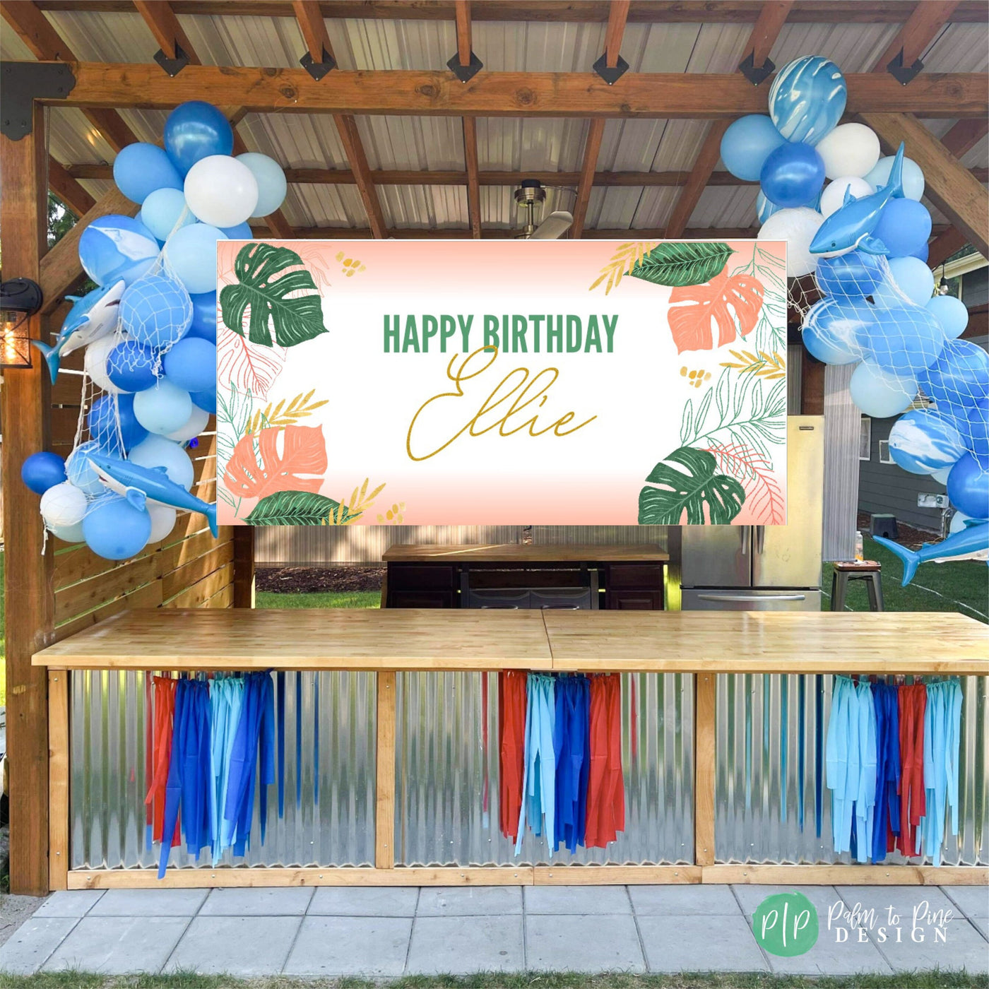 Tropical Palms, Palms Birthday Banner, Aloha banner, Palm Aloha Birthday Party, Luau Birthday Backdrop, Tropical Party Decoration