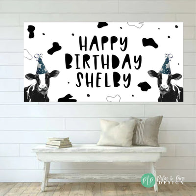 Cow Birthday Banner, Farm Party Decor, Barn Birthday Party, Black and White Cow Party Birthday, Farm Animal Banner, Barn Animal Party, Cow