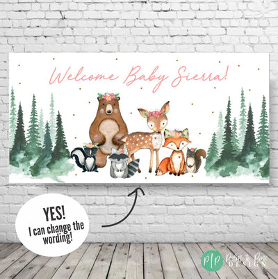 Woodland Birthday Banner, Woodland Birthday Decorations, Woodland Banner, Enchanted Forest Banner, Woodland Critter Banner, Girls birthday