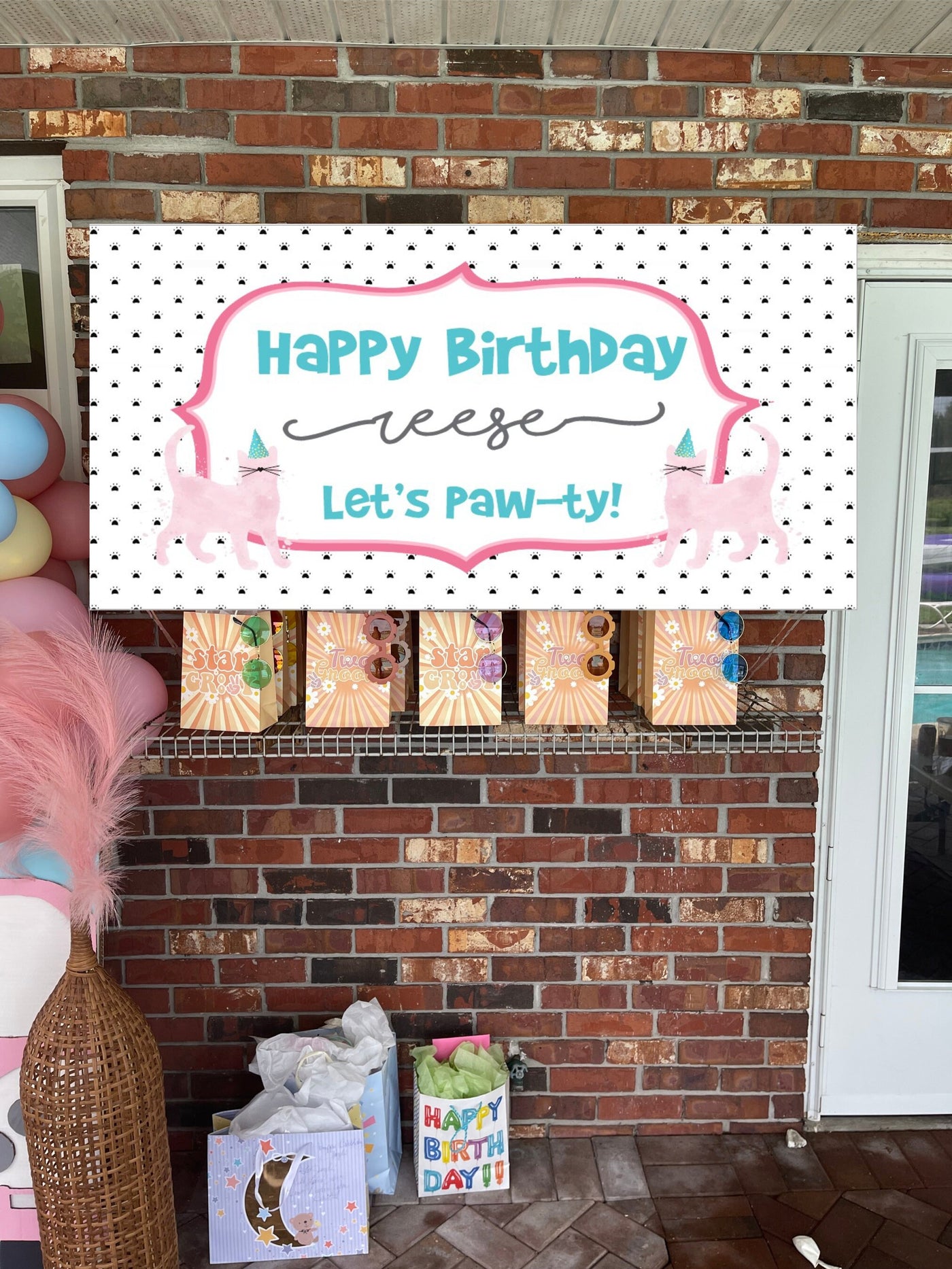 Cat Birthday Banner, Kitty Birthday Party, Let's Paw-ty Cat Backdrop, Cat Party Decoration, Kitty Photo Backdrop, First Birthday Kitty Party