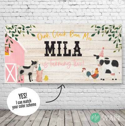 Farm Birthday Banner, Barnyard Party Decor, Farm Birthday Sign, Farm Party Birthday, Watercolor Farm Animal Banner, Barn Animal Party, Cow