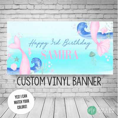 Mermaid Birthday Banner, Mermaid Birthday Party, Mermaid banner, Under the sea Decoration, Mermaid Backdrop, Watercolor mermaid birthday