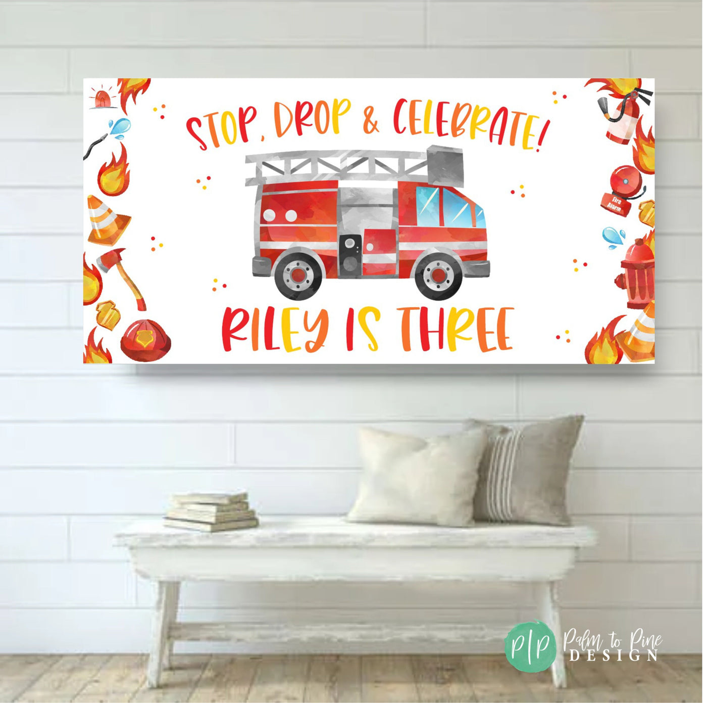 Firetruck truck birthday, Fire Fighter birthday Banner, Fire engine Birthday Banner, Firefighter Party Decor, Fireman birthday decorations