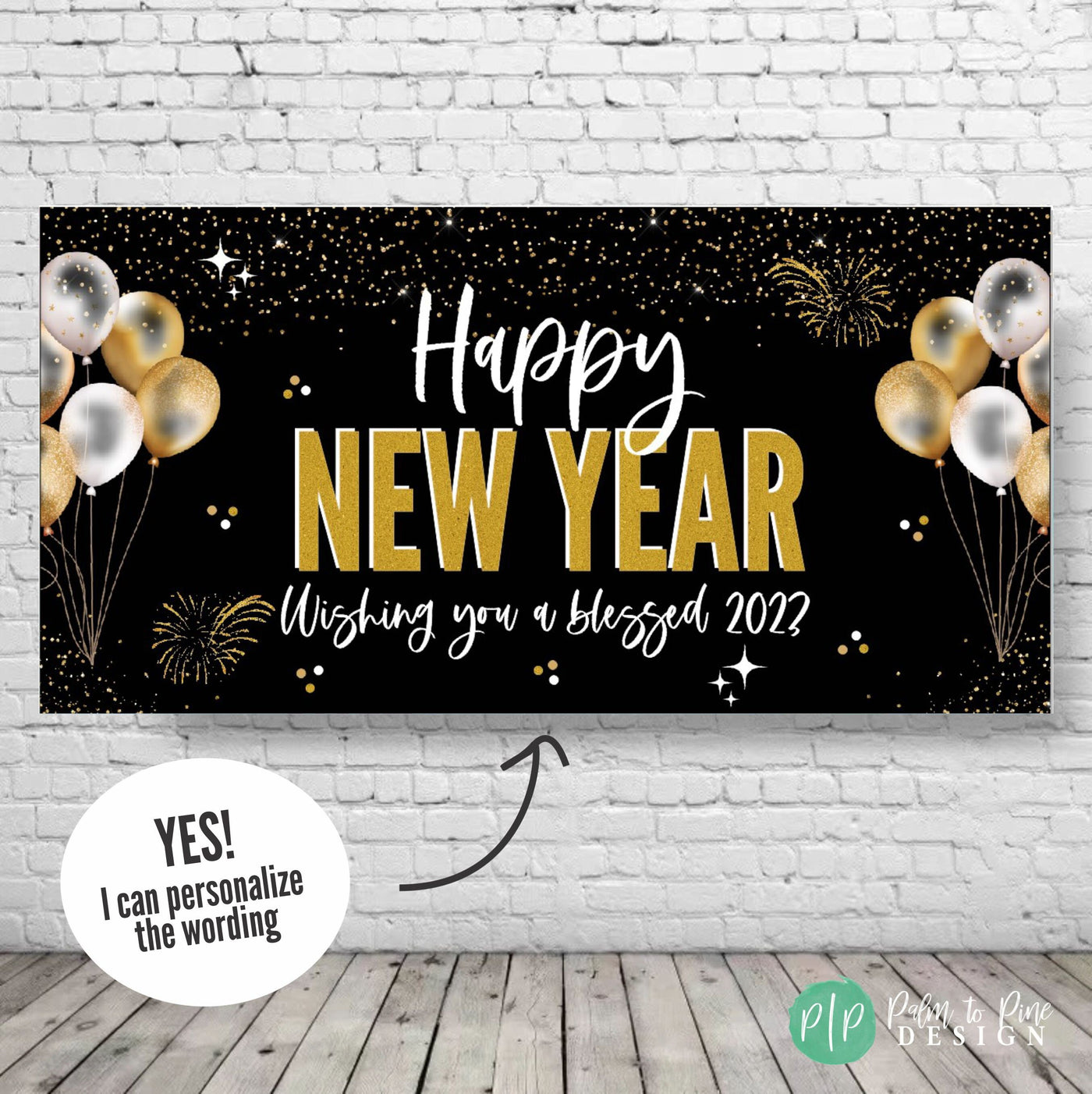 Happy New Year Banner, Custom New Year Banner, Black and Gold NYE Banner, Black and Gold New Year Backdrop, Black and Gold New Year banner