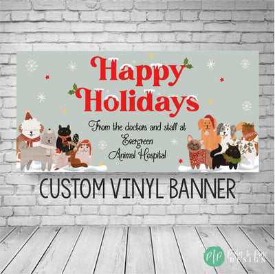 Happy Holidays Veterinary Banner, Veterinary Appreciation Banner, Dog and Cat Christmas Sign, Veterinarian Christmas Sign, Pet Store Sign