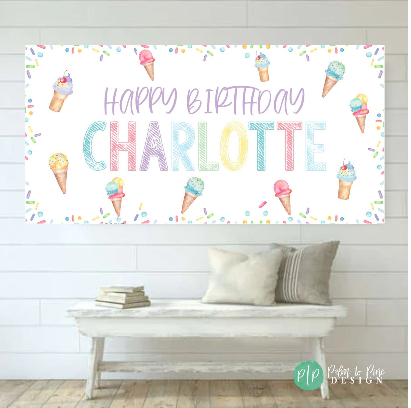 Ice Cream Birthday Banner, Ice Cream Party, Personalized Birthday Banner, Ice Cream birthday party decoration, Ice Cream Birthday Banner Kid