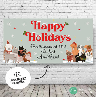 Happy Holidays Veterinary Banner, Veterinary Appreciation Banner, Dog and Cat Christmas Sign, Veterinarian Christmas Sign, Pet Store Sign