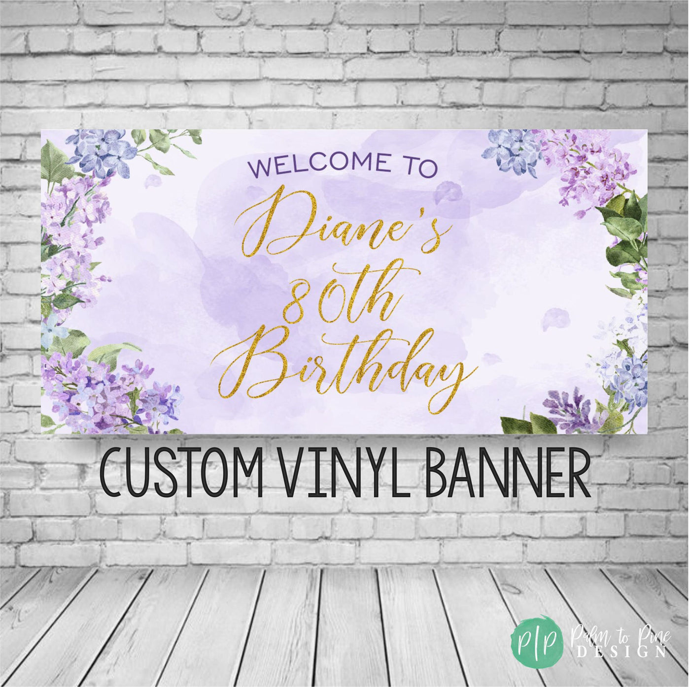 Lilac birthday sign, Floral Birthday Banner, women birthday banner, purple and gold banner, women purple lilac & gold banner, lilac backdrop