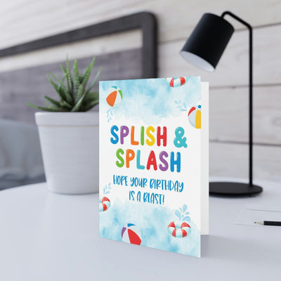 Kids Birthday Greeting Card, Splish Splash Birthday Greeting Card, Pool Party birthday card for kids, kid birthday card, pool party card 5x7