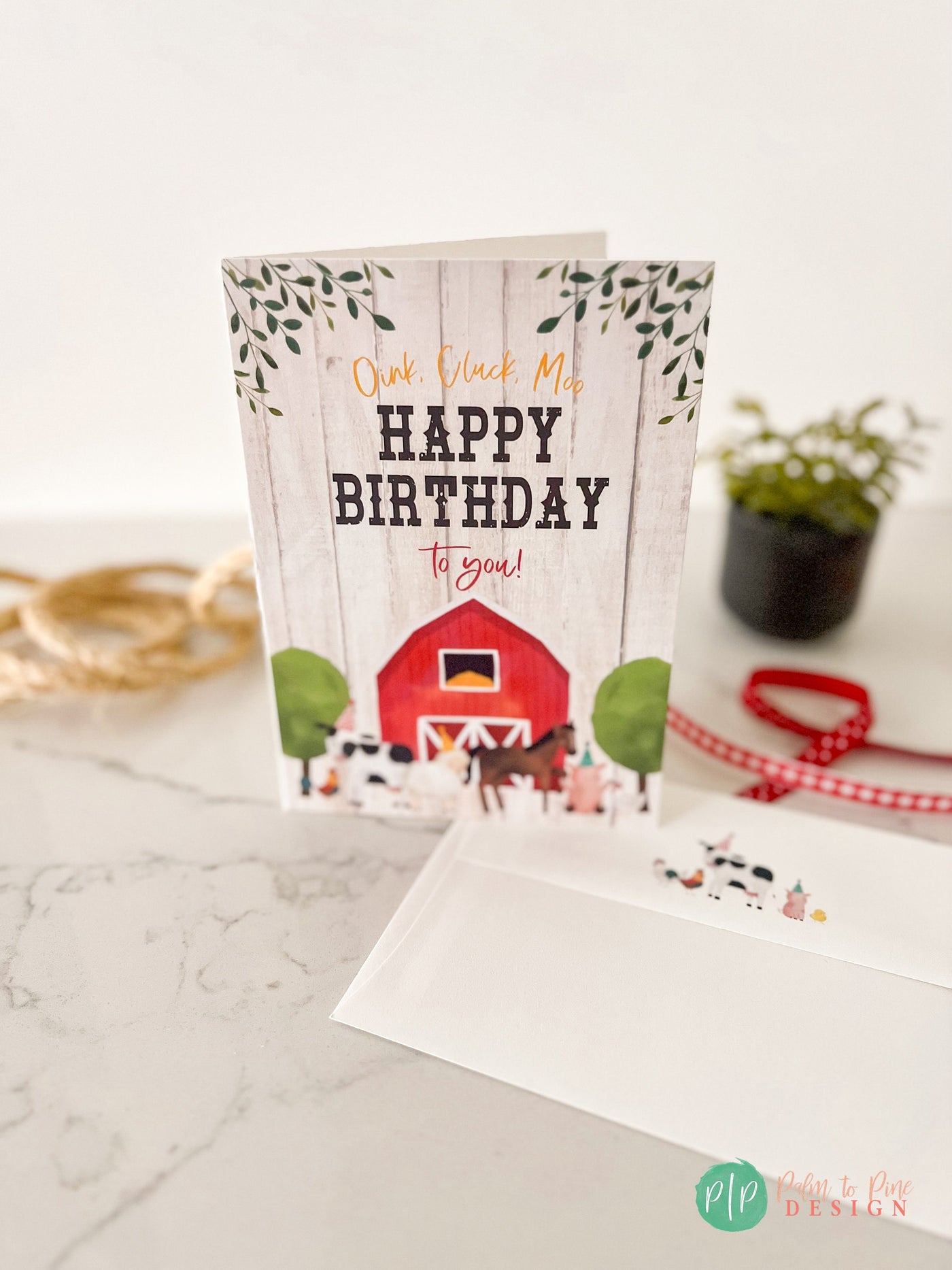 Farm Birthday Greeting Card, kids barnyard birthday card, 5x7 farm birthday card, farm animals birthday card, happy birthday card for kids