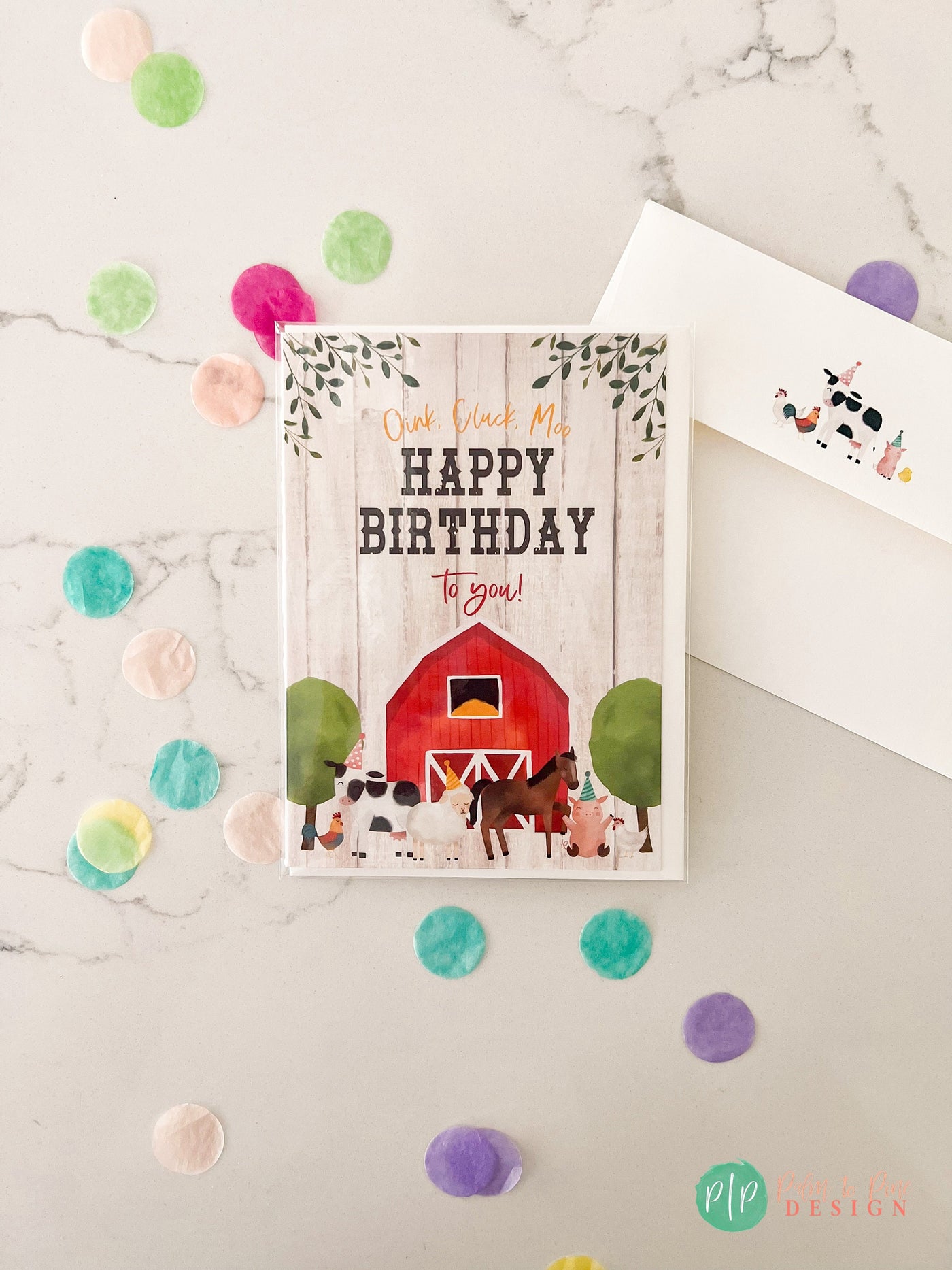 Farm Birthday Greeting Card, kids barnyard birthday card, 5x7 farm birthday card, farm animals birthday card, happy birthday card for kids