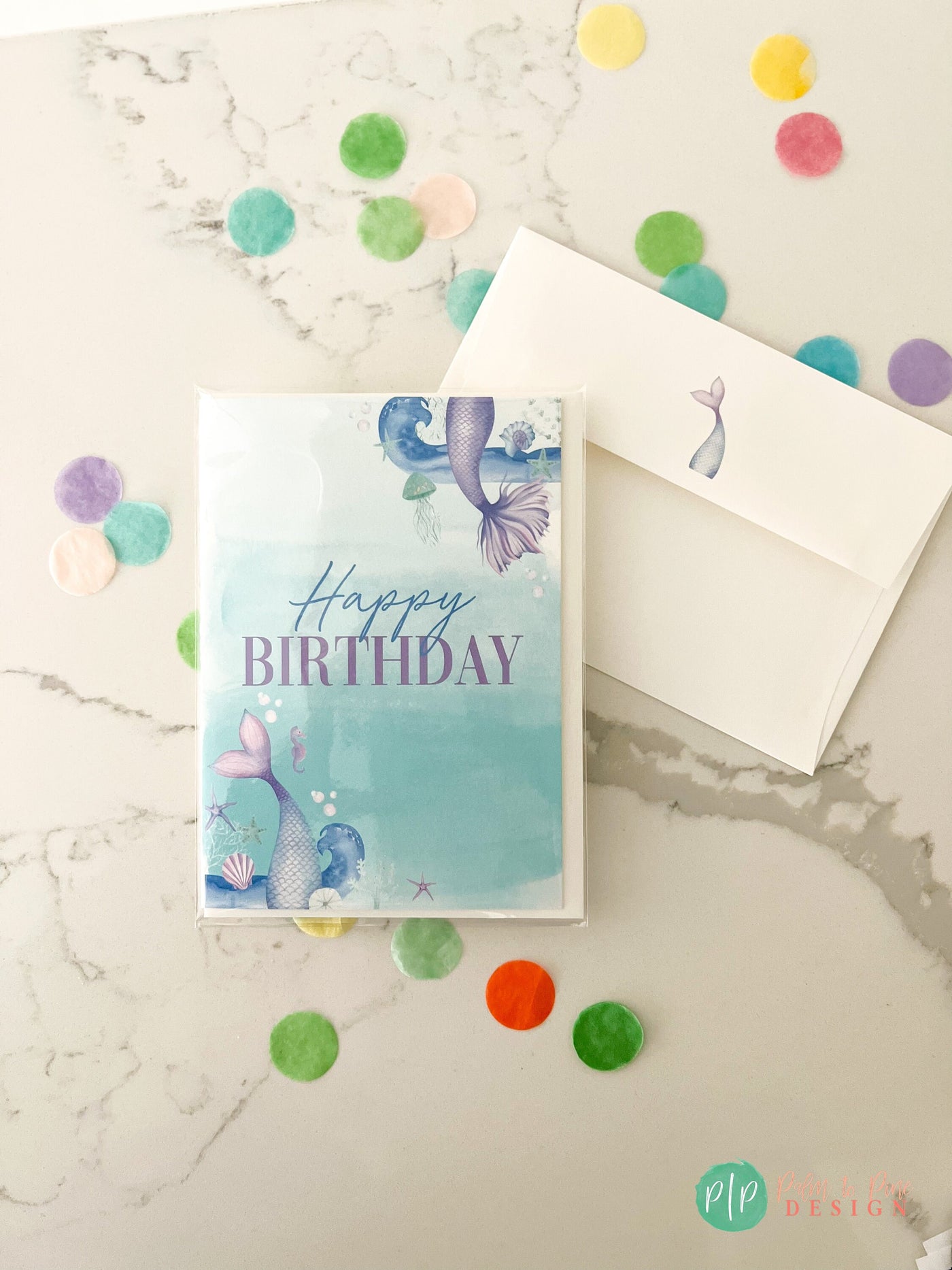 Happy birthday Card, Mermaid Birthday Card, Kids Birthday Greeting Card, Girl Birthday Personalized Card, Printed Mermaid Birthday Card, 5x7
