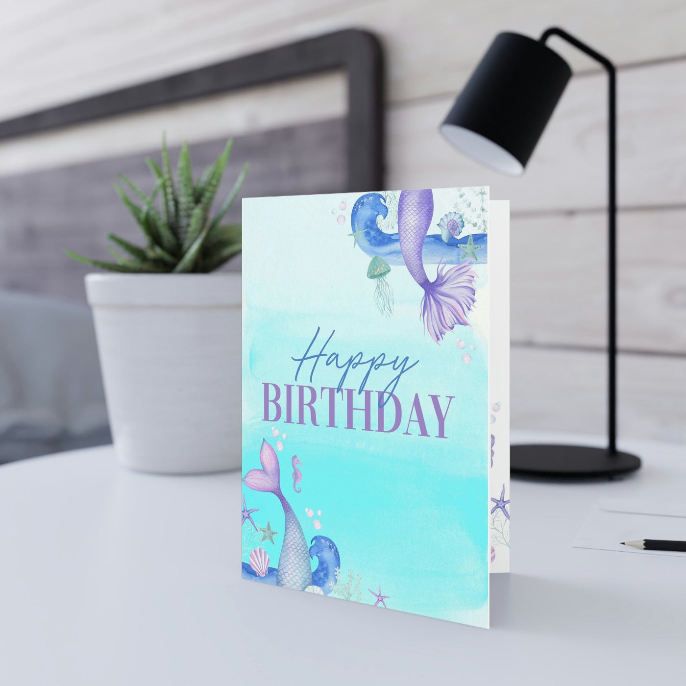 Happy birthday Card, Mermaid Birthday Card, Kids Birthday Greeting Card, Girl Birthday Personalized Card, Printed Mermaid Birthday Card, 5x7