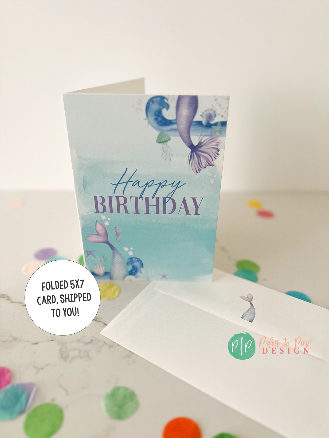 Happy birthday Card, Mermaid Birthday Card, Kids Birthday Greeting Card, Girl Birthday Personalized Card, Printed Mermaid Birthday Card, 5x7