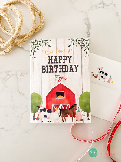 Happy birthday Card, Farm Birthday Card, Kids Birthday Greeting Card, Kids birthday personalized card, Barn birthday card, 5x7 Folded Card