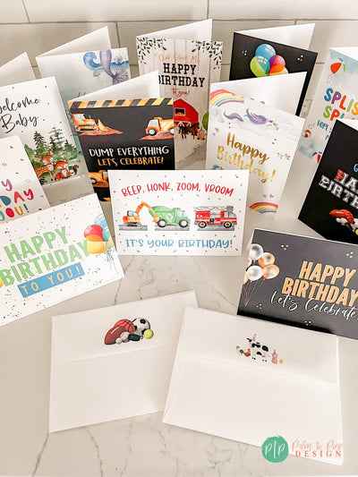 Birthday Greeting Card variety pack, 12 Birthday Cards for kids and adults, Custom birthday card set, folded Celebration Greeting Card Pack