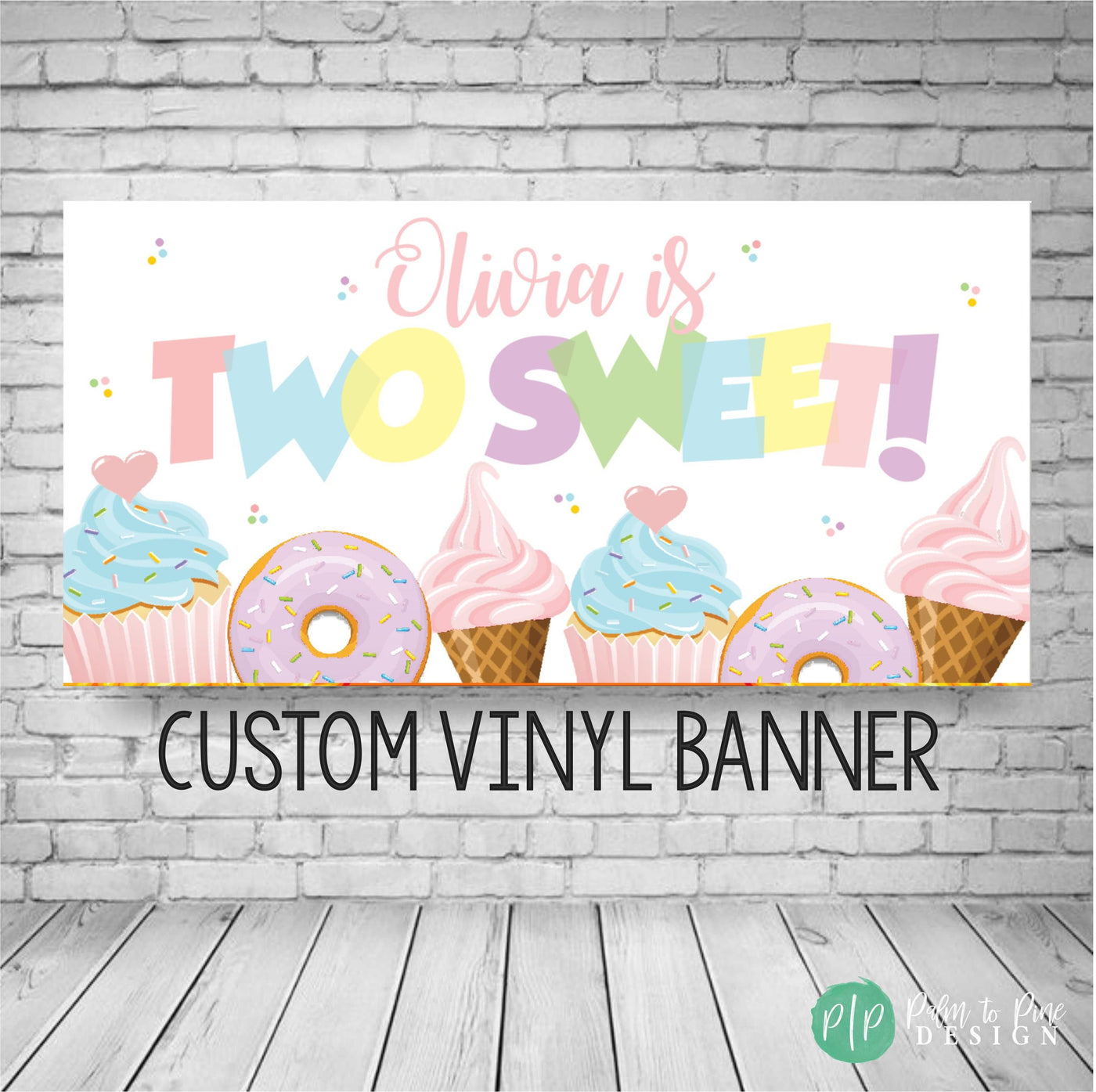 Two Sweet Banner, Ice Cream Birthday Party, Donut Birthday, Girls Birthday Backdrop, Second Birthday Party, Personalized Two Sweet Banner