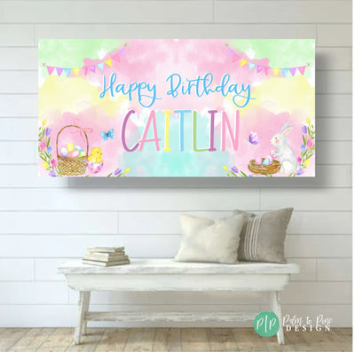 Easter Birthday Birthday, Hoppy Birthday Banner, Easter Egg Hunt Banner, Easter Party Backdrop, Girls Easter Birthday Banner, Pastel Easter