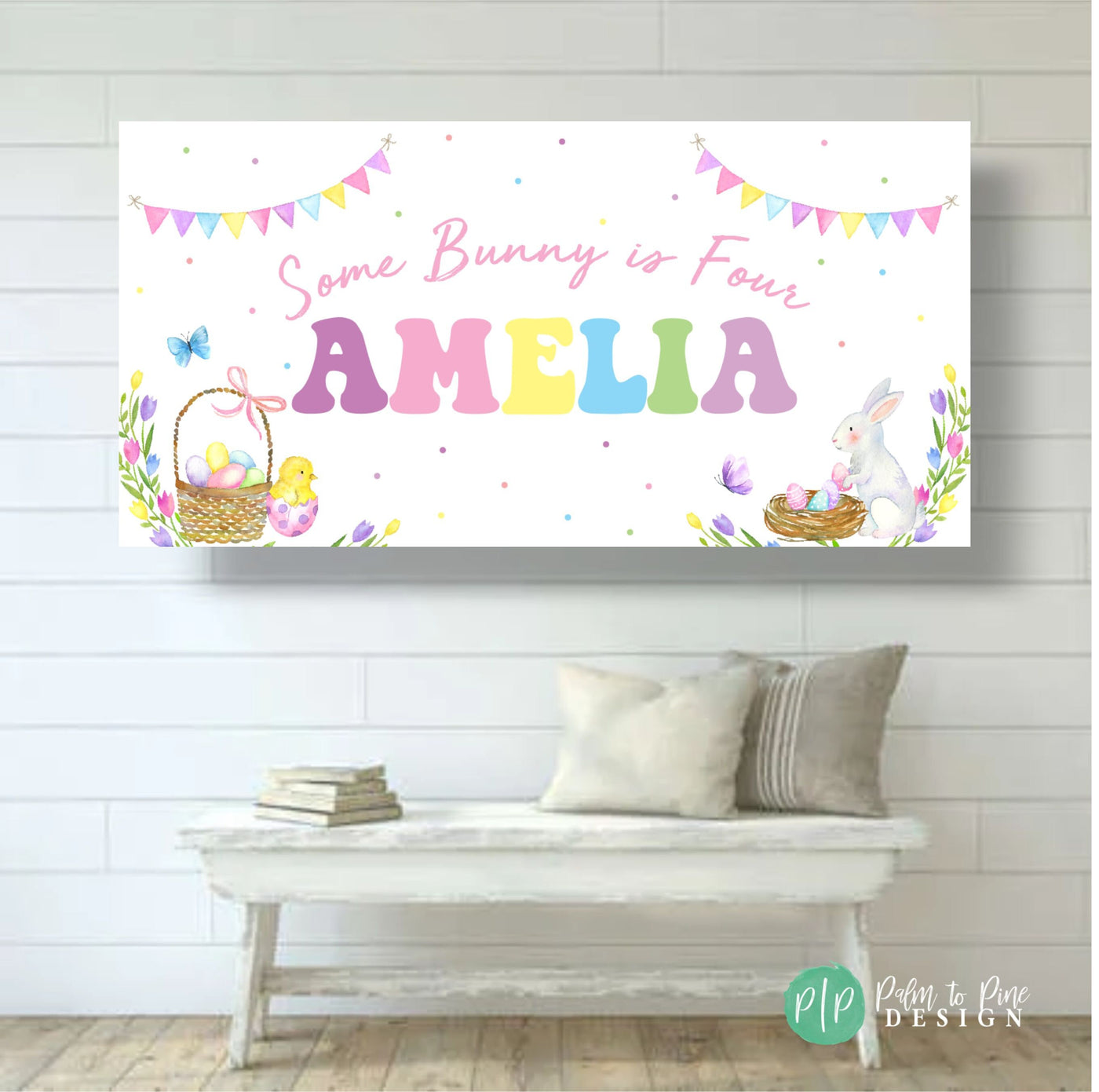 Some Bunny Is One, Girl First Birthday Banner, Easter Birthday, Hoppy Birthday Backdrop, Easter Banner, Pastel Happy Birthday Easter Decor