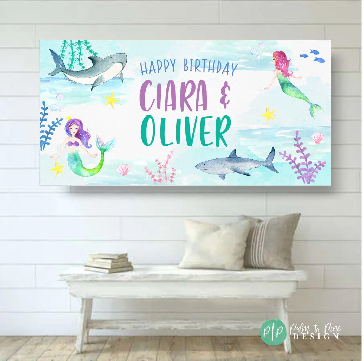 Mermaid Shark Birthday Banner, Under The Sea Birthday Party, Shark Birthday Backdrop, Mermaid Birthday Banner, Under the Sea Decorations