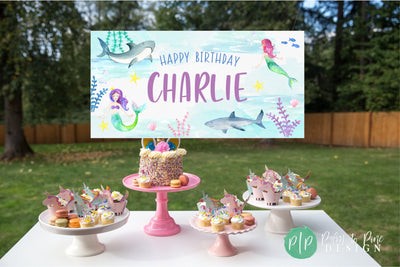 Mermaid Shark Birthday Banner, Under The Sea Birthday Party, Shark Birthday Backdrop, Mermaid Birthday Banner, Under the Sea Decorations