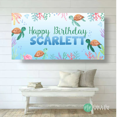 Turtle Party, Under the Sea Birthday Banner, Under the sea party decorations, Under the sea backdrop, Ocean birthday banner, Sealife decor