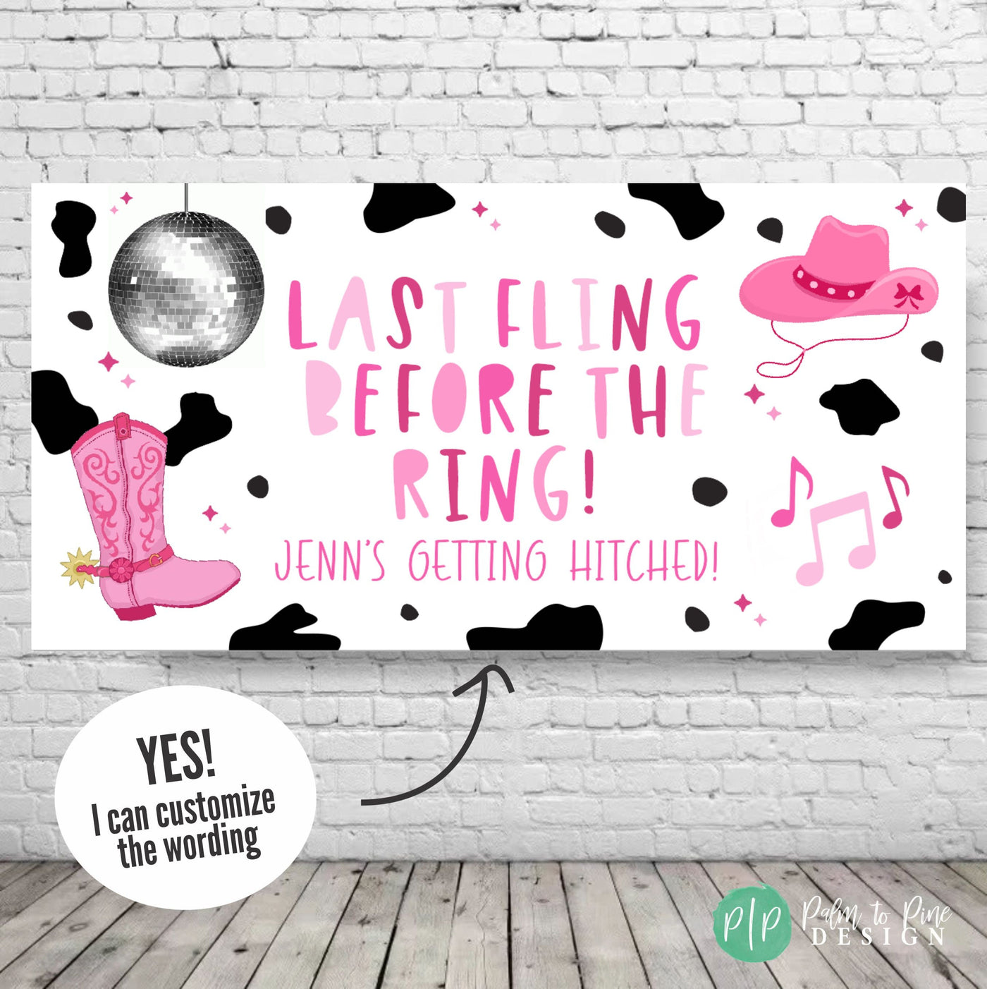 Country First Birthday Party, Country Disco Banner, Custom Pink and Silver Girls Weekend Banner, Personalized Farm Girls Birthday Backdrop