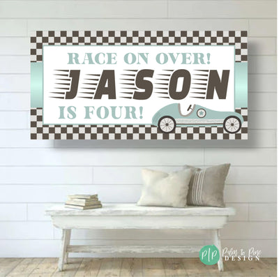 Fast One Decor, Racecar Birthday Banner, Vintage Racecar Birthday Party, Car Party Decorations, Race Car Checkered Flag Backdrop, Boy Banner