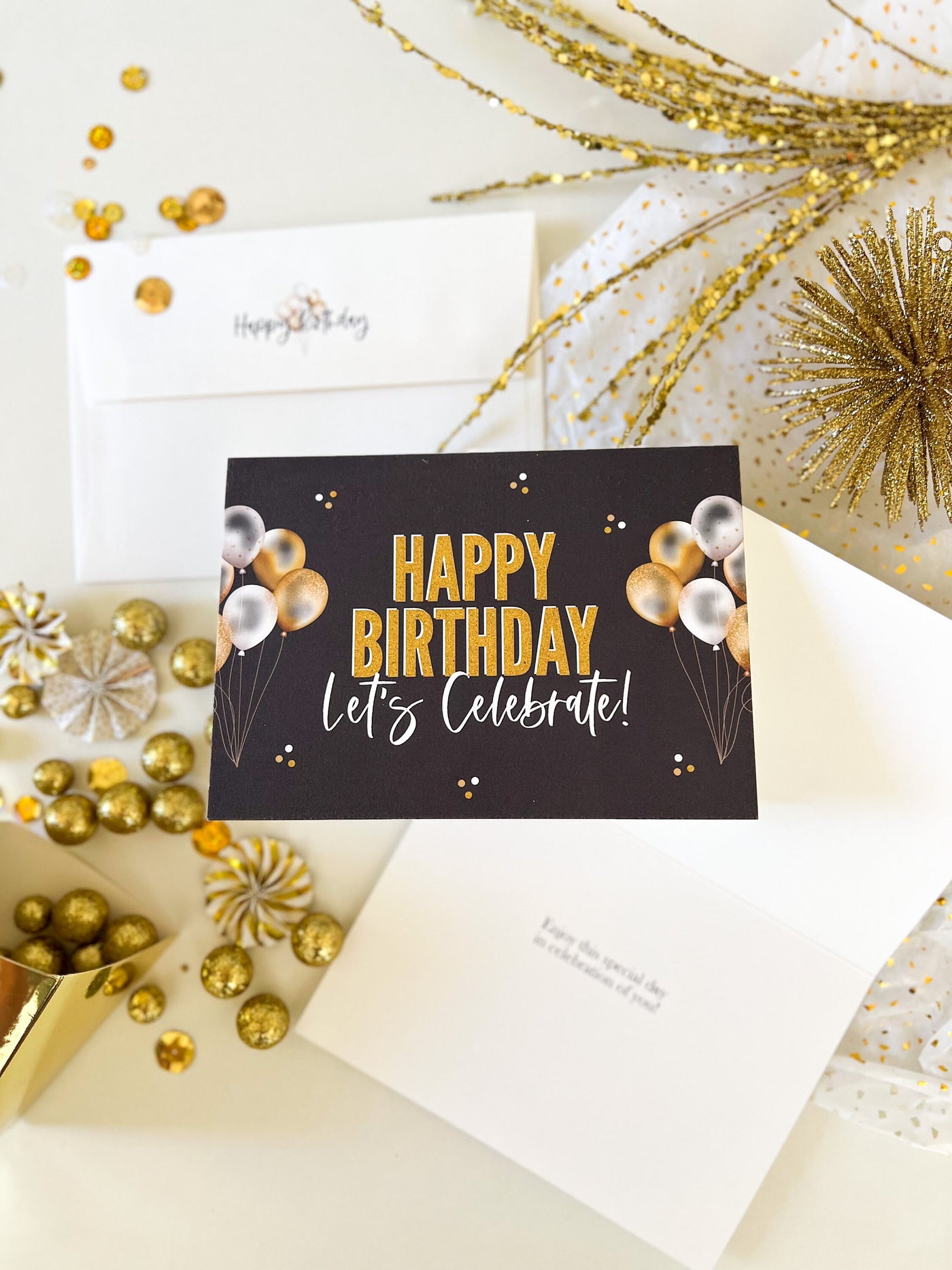 Luxury Black and Gold Folded 'Happy Birthday' Greeting Card With Custom Envelope, Black and Gold Birthday Card, Adult Birthday Greeting Card